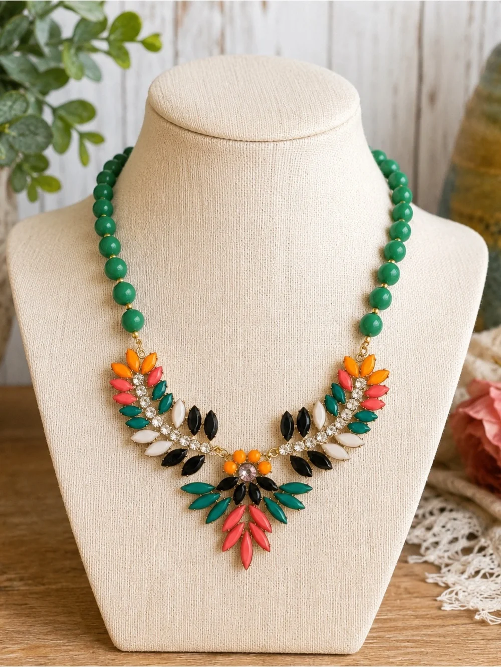 Boho Multicolor Rhinestone Floral Statement Necklace Bib Jewelry